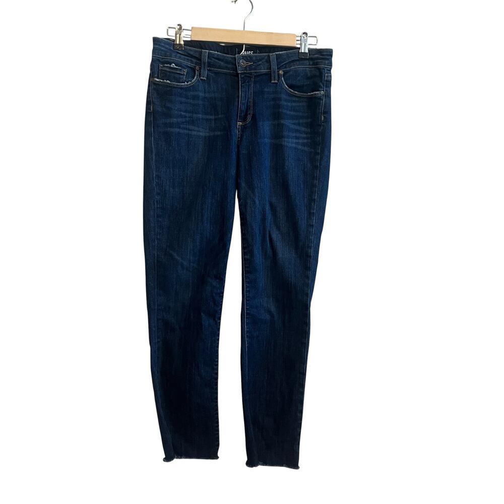 Paige Raw Hem Distressed Mid Rise Skinny Jeans Landyn Blue Size 30